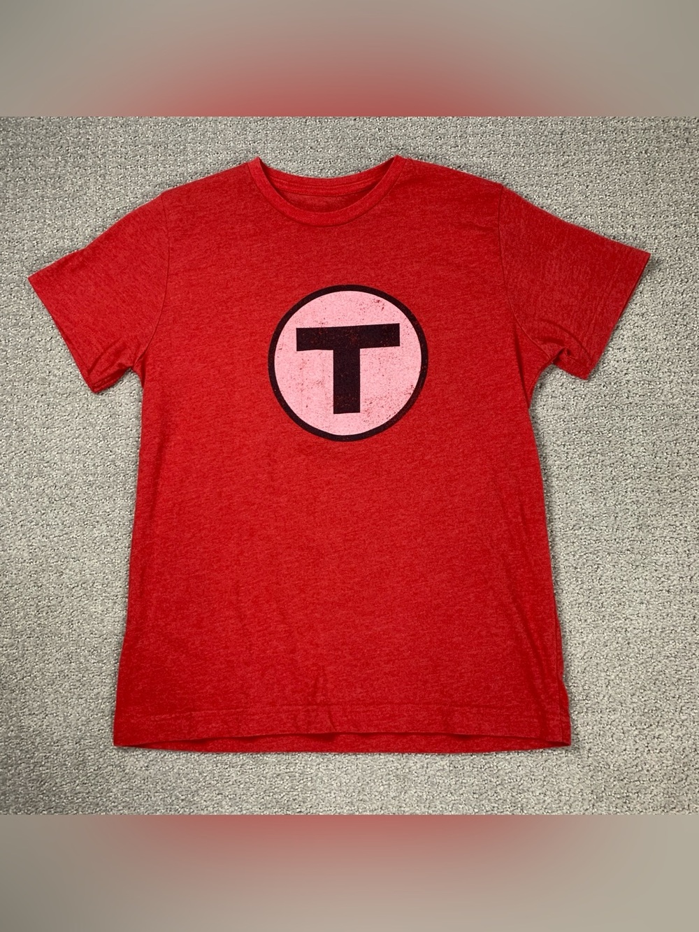 Boston MBTA Subway Red Line T Logo Graphic Unisex Crew Neck Tee Shirt fits small